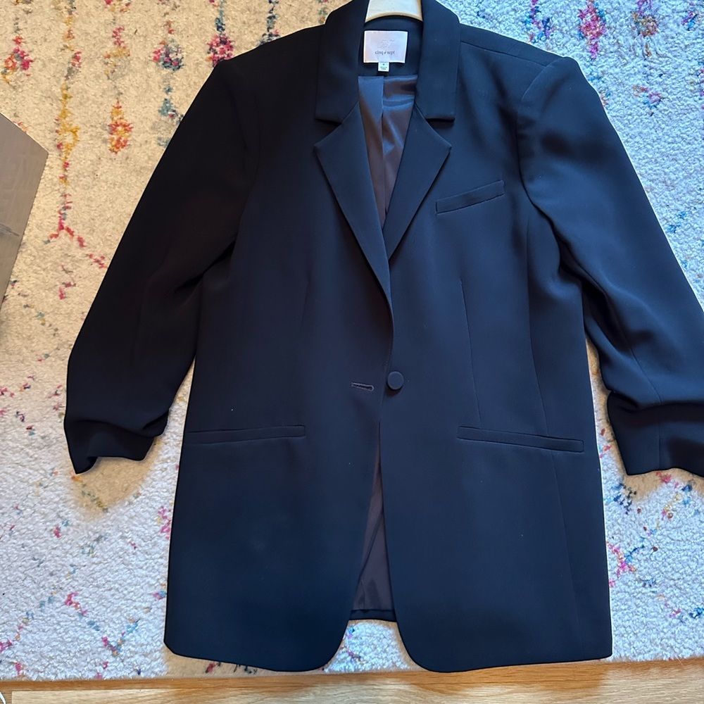 Cinq A Sept Khloe Crepe 3/4-Sleeve Blazer, Size 6, Black